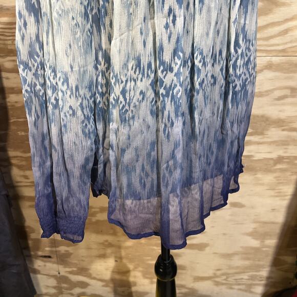Sundance Silk Chiffon Smocked Semi-Sheer Top Blouse Geometric Ombré Size S Boho - Picture 6 of 12